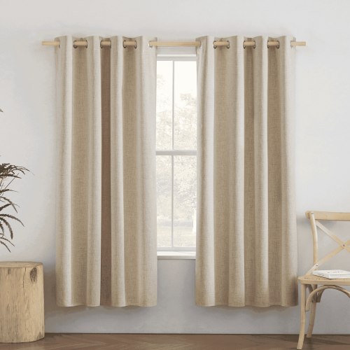 NICETOWN Cream Linen Full Blackout Curtains for Dining Room, 100% Blackout Thermal Insulated Noise Reducing Grommet Window Treatment, 52"x 72", 2 Panels