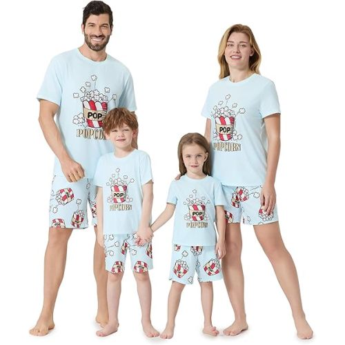 PATPAT Matching Pajamas for Family Mommy and Me Pajamas Cartoon Print Short Sleeve Tops and Shorts Casual Sleepwear Sets
