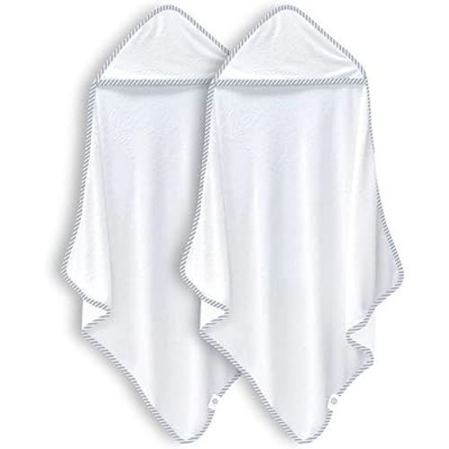 2 Pack Baby Bath Towel - Rayon Made from Bamboo, Ultra Absorbent - Ultra Soft Hooded Towels for Boy and Girl (White and Stripe, 30 x 30 Inch)