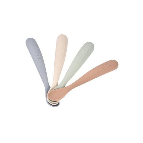 Beaba 4pc First Stage Silicone Baby Spoons Natural