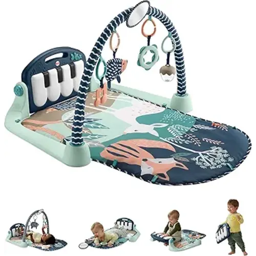 Fisher-Price Baby Playmat Kick & Play Piano Gym with Musical and Sensory Toys for Newborn to Toddler, Navy Fawn