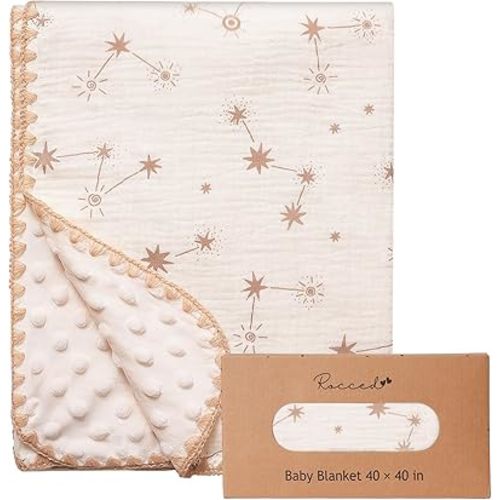 Baby Blanket with Dotted Double Layers Muslin Soft Swaddle Blanket Cotton Neutral Receiving Blankets for Toddler Baby Quilt Throw Blanket Bed Throw Blanket for Newborn Unisex 40x40 Inch-Constellation