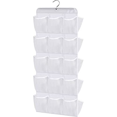 MISSLO 30 Pockets Dual Sided Hanging Baby Shoe Organizer for Closet with Rotating Hanger Hanging Shoe Shelves, White