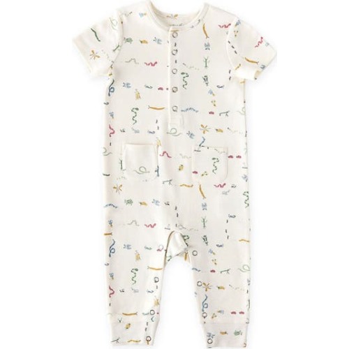 Critter Print Organic Cotton Henley Romper, 0-3M