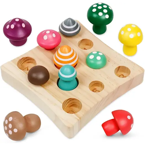 NAODONGLI Wooden Montessori Toys for Toddler,Educational Toys for 3 Year Old,STEM Toys Mushroom Harvest Game,Learing Shape Sorting & Number Matching,First Birthday Gifts for Kids Boys Girls
