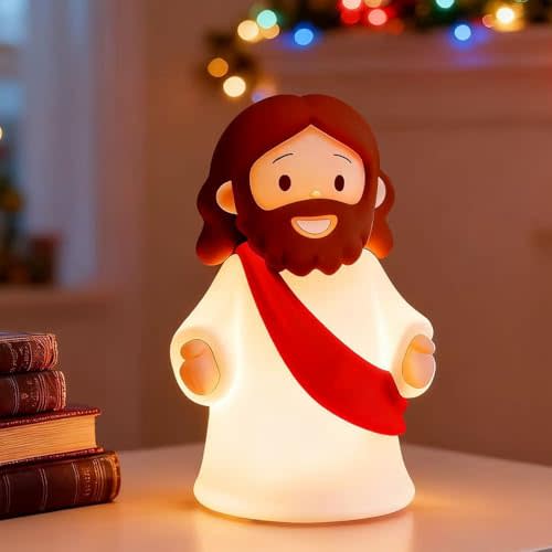 KangTen CHEN Jesus Night Light Rechargeable Bedside Night Light Dimmable Silicone LED Light Ideal for Religious Gatherings, Gifts for Sunday School, Baptism Presents, Easter Egg Decorations (red)