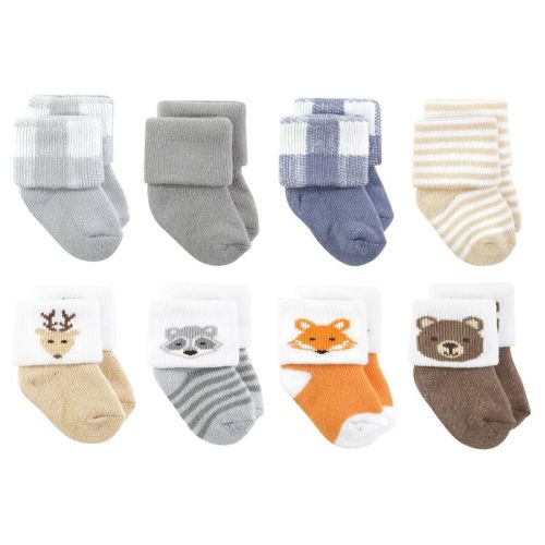 Hudson Baby Basics Infant Baby Cozy Terry Socks 8-Pack, Forest Friends, 0-6 Months