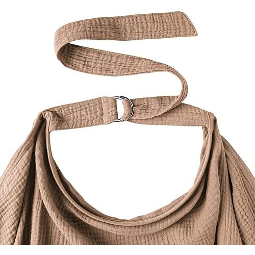 Konssy Muslin Nursing Cover for Baby Breastfeeding, Breathable 100% Cotton Breastfeeding Cover with Rigid Hoop for Mother Nursing Apron, Multi-use Carseat Canopy (Brown)