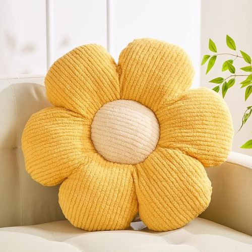 Flower Pillow - Yellow Cushion 19.6"