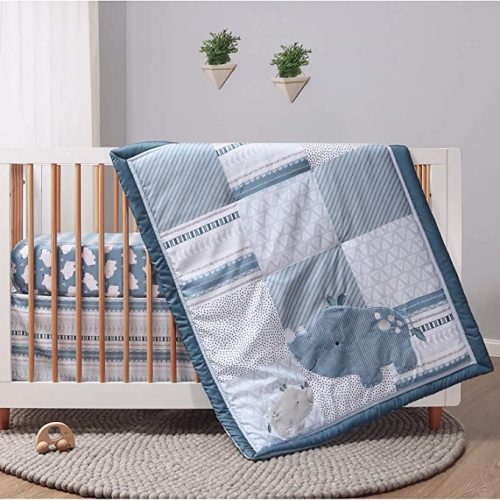 The Peanutshell Crib Bedding Set for Boys or Girls, Unisex 3 Piece Blue Rhino Nursery Collection