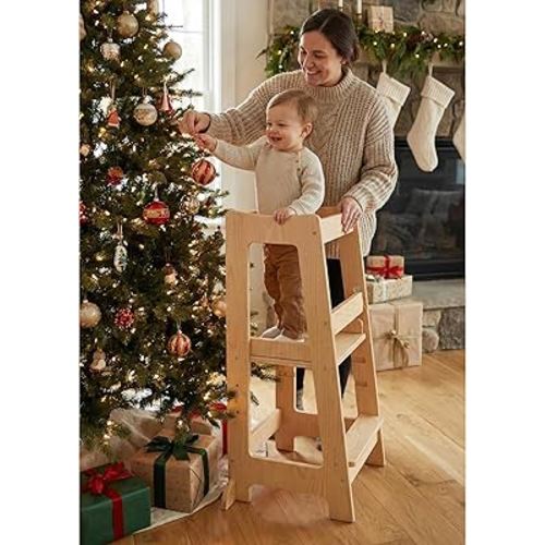 Stepup Baby Toddler Step Stool - Adjustable Height Kids Helper Step Stool, Durable, Non-Slip Platform for Bathroom Sink & Kitchen Counter, Toddler Tower for Exploration and Growth - Natural