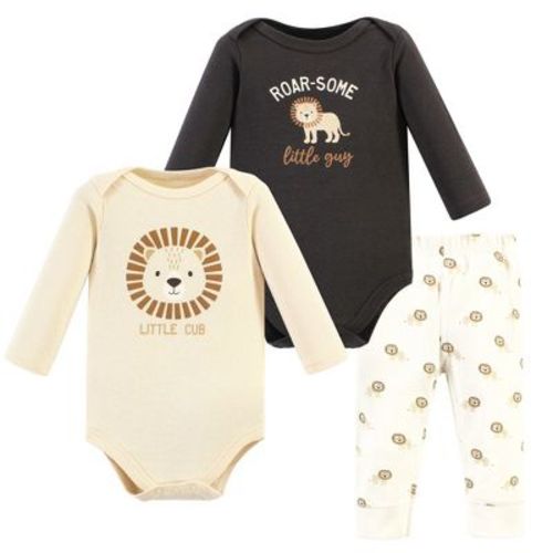 Hudson Baby Infant Boy Cotton Bodysuit And Pant Set, Brave Lion Long Sleeve, 0-3 Months