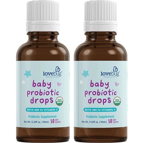 Lovebug Award Winning USDA Organic Probiotic for Infants & Babies 0-12 Months | Helps w/Colic, Reflux, Diarrhea, Constipation & Gas | Multi-Strain 5 Billion CFU | Liquid Drops (60 Days Supply)