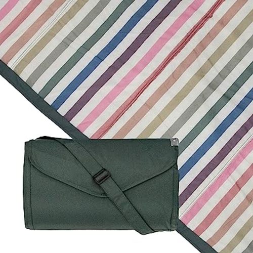 Little Unicorn 5'x5' Outdoor Family Picnic & Beach Blanket | Durable & Water-Resistant Fabric | Compact Fold & Easily Wipes Clean | Zipper Pocket (Chroma Rugby Stripe)