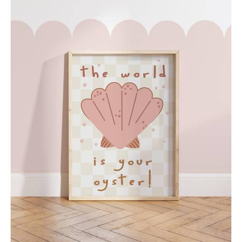 The World Is Your Oyster Print in pink, Under the Sea Nursery Print, Girl Nursery Decor, Quote Print