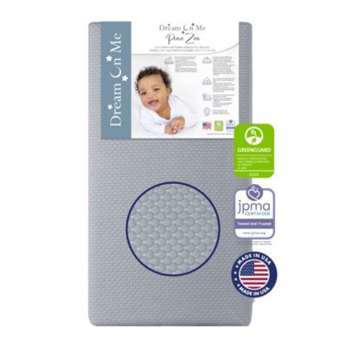 Dream on Me Pure Zen 2 in 1 Crib & Toddler Mattress, White and Grey, Greenguard Gold Certified