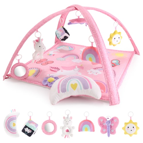The Peanutshell 7 in 1 Baby Play Gym and Tummy Time Mat, Rainbow Paradise