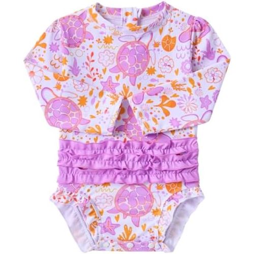 BFUSTYLE Baby Girls Swimsuit Ruffle Rash Guard Toddler Long Sleeve Swimwear with Zipper 3-24 Months
