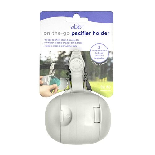 Ubbi On The Go Dual Pacifier Holder, Keeps Baby’s Binkies Clean and Accessible, Includes Silicone Strap, Gray - Gray Pacifier Holder
