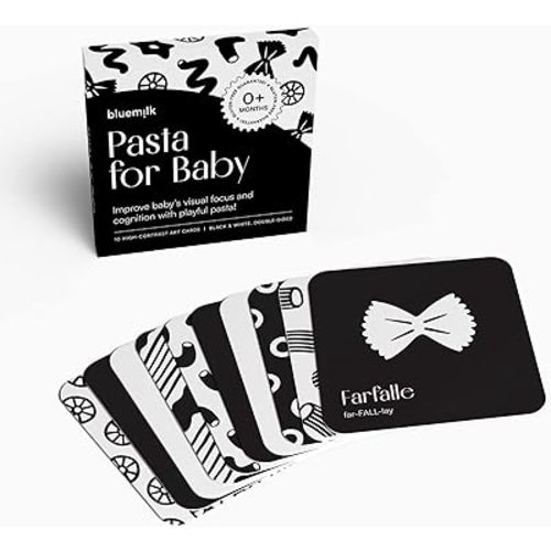 Pasta for Baby High Contrast Cards Sensory Toy Learning Activity Large Black and White Flash Cards Newborn Tummy Time Play 0+ Months Infant Essentials Curious Baby Activity Gift Set