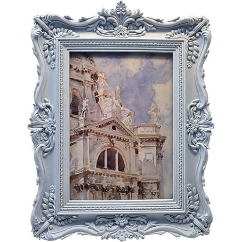 5x7 Vintage Picture Frame, Antique Powder Blue Ornate Photo Frame for Wall Hanging or Tabletop Display, Retro Home Decor, Photo Gallery Art