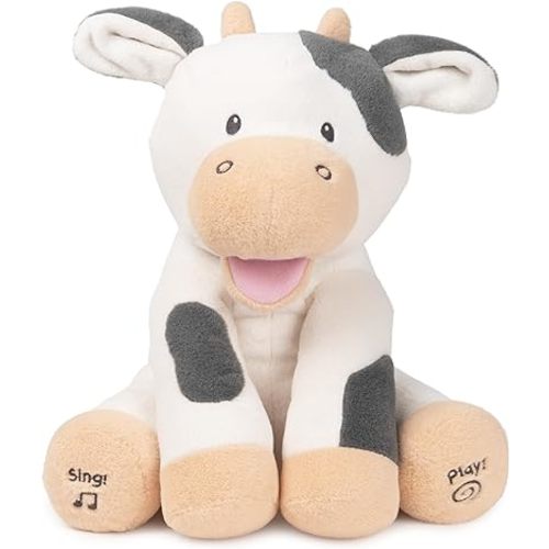 Baby GUND Buttermilk the Cow Animated Plush, Singing Stuffed Animal Sensory Toy, Sings Old MacDonald and Teaches Animal Sounds, Cream/Grey, 12”