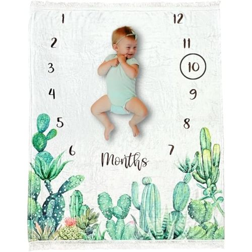 Baby Milestone Blanket - Gender Neutral Monthly Photo Blanket Growth Chart - Newborn To 12 Months Photo Props Baby Blanket - Perfect Boy Or Girl Boho Baby Shower Registry Gifts With Fringe 45" X 53"