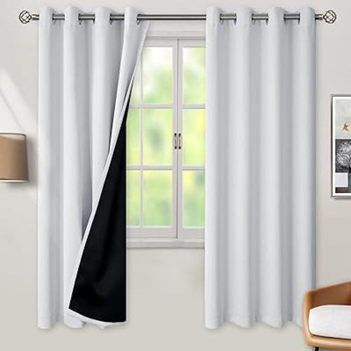 BGment Greyish White 100% Blackout Curtains for Living Room 72 Inch Length 2 Panels, Thermal Insulated Full Light Blocking Energy Save Window Drapes for Nursery Bedroom Darkening, 46 Inch Wide Each