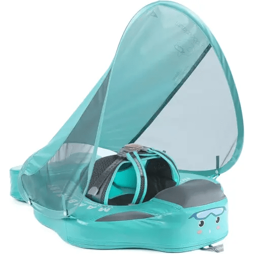 Mambobaby Float Add Tail Baby/Infant Swim Float with Canopy, Non-Inflatable Solid Upgrade Soft Waterproof Skin-Friendly Leather Material