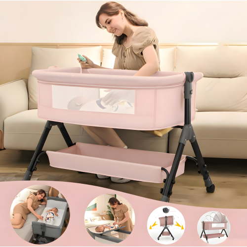 4-in-1 Baby Bassinet ,Upgrade baby crib with Adjustment Heights& Diaper Changer,for Newborns 0-24 Months, Unisex,Pink