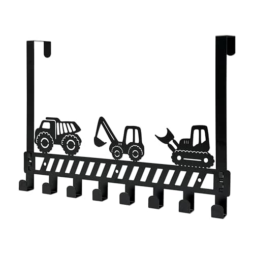 Toddler Boy Room Decor with Construction Truck Hooks, Kids Wall Organizer | Coat rack, toddler bedroom, nursery storage, truck theme decor, little boy gifts, sturdy metal construction, 8 Hook Organizer