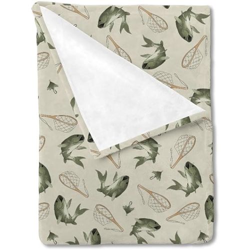 Vintage Bass Fishing Baby Blanket for Boy Girl Lake Fish Swaddle Blanket Soft Flannel Neutral Fishing Nursery Toddler Newborn Crib Bed Blanket Fishing Lovers Gift Receiving Blanket Playmat 30x40
