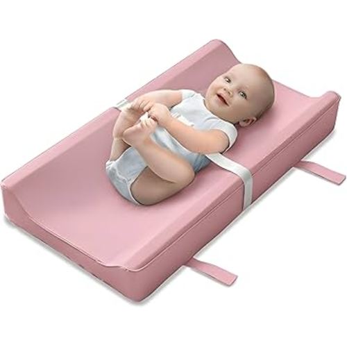 KRYSO Baby Changing Pad – Soft Vegan Leather Changing Pad, Waterproof and Wipeable Diaper Changing Mat, Easy-to-Clean Baby Mat for Newborns and Toddlers (Light Pink)