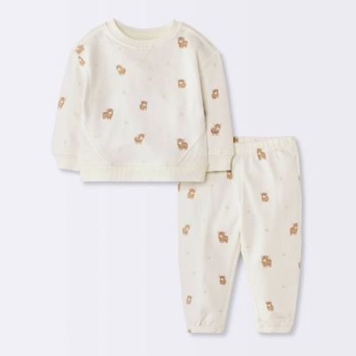 Baby Boys' Cow Sweatshirt and Joggers Set - Cloud Island™ Off-White 3-6M