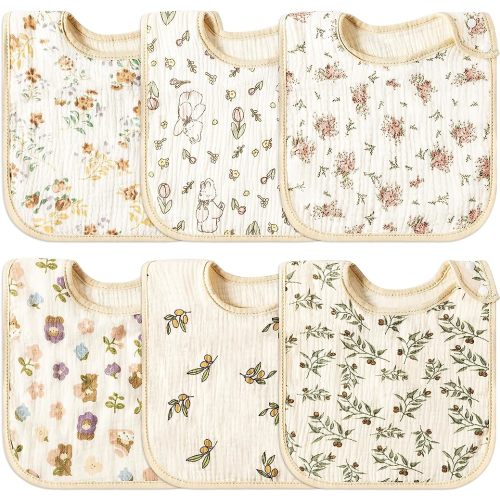 Zainpe 6Pcs Snap Muslin Cotton Baby Bibs Soft & Absorbent Burp Cloths for Newborns Drooling Feeding
