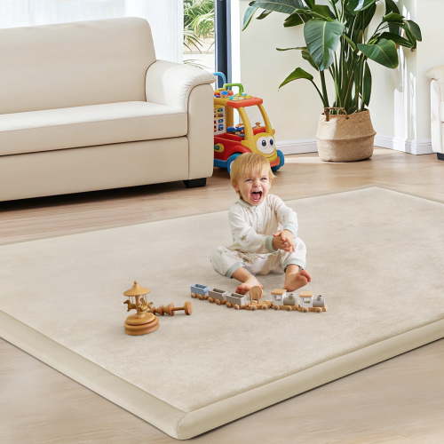 Teler Baby Play Mat for Floor, 1.3" Thick Foam 47"×47" Playmat, Ultra-Soft Plush Feel & Non-Slip Backing Safe for Infants, Toddlers Crawling, Beige