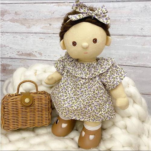 Dinkum Doll Clothes - Hyacinth Floral Dress. FREE HAIR BOW included