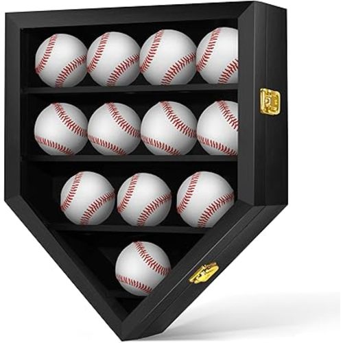 Baseball Display Case Large, Baseball Holder Shadow Box for 12 Baseball Display, HD Acrylic Front UV Protection,Wooden Frame for Collecting Autographed Balls Exquisite Souvenirs