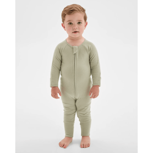 Baby Organic Cotton Pointelle Zip Coverall - Desert Sage