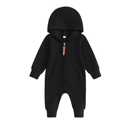 DNOMAID YZARC Infant Baby Boy Girl Clothes Solid Hoodie Romper Zip Up Long Sleeve Hooded Jumpsuit Coverall Fall Winter Outfit