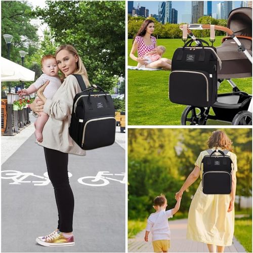 AFDLLDQM Diaper Bag Backpack, Multifunctional Baby Diaper Bag, Diaper Changing Station for Boys Girls, Large Capacity Travel Baby Bag for Mom Dad with Insulated Pocket & Strap - Black