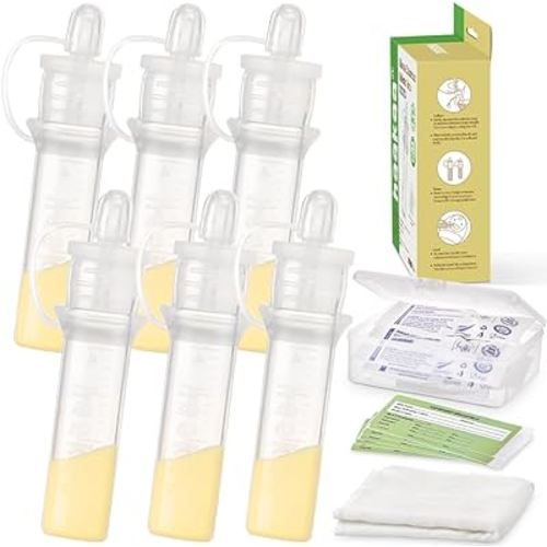 haakaa Colostrum Collector Kit Breast Milk Collector with Cotton Cloth Wipe and Storage Case, Ready-to-Use, Reusable, BPA Free, 4ml/6pcs