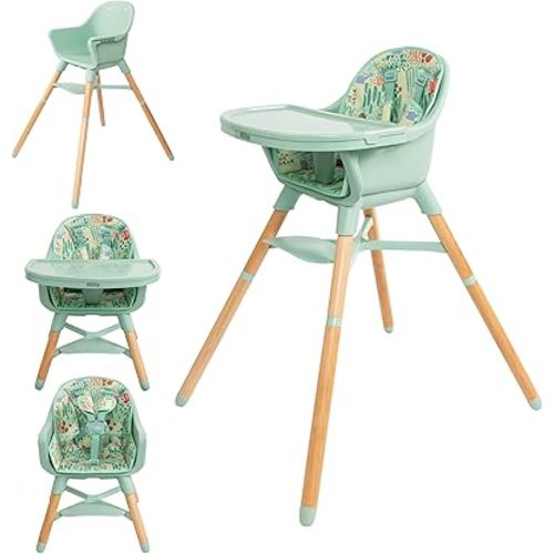 Nuby 4-in-1 Baby High Chair Seat with Removable Tray - 6+ Months to 3 Years - Adjustable Toddler Chair for Eating - Holds Up to 60 lbs - Green