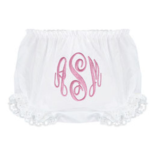 Monogrammed White Eyelet Baby Bloomers