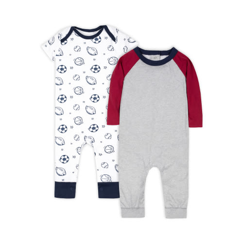 Little Star Organic Baby Boy 2 Pk Rompers, Size Newborn - 24 Months