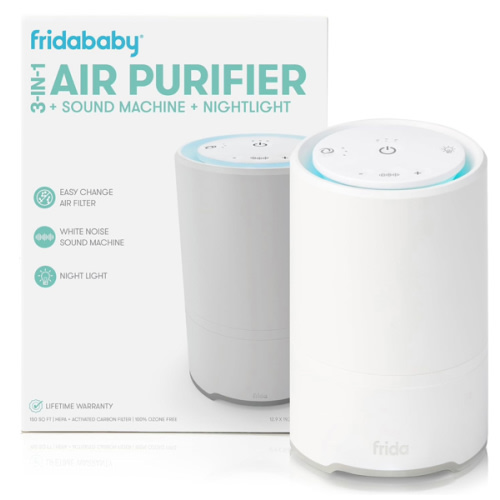 Frida Baby 3-in-1 Baby Air Purifier for Allergy Relief, Sound Machine for Sleeping + Nightlight, HEPA Filter Purifier for Bedroom with 3 Fan Speeds, Easy-Change Filter, Auto-Off Timer