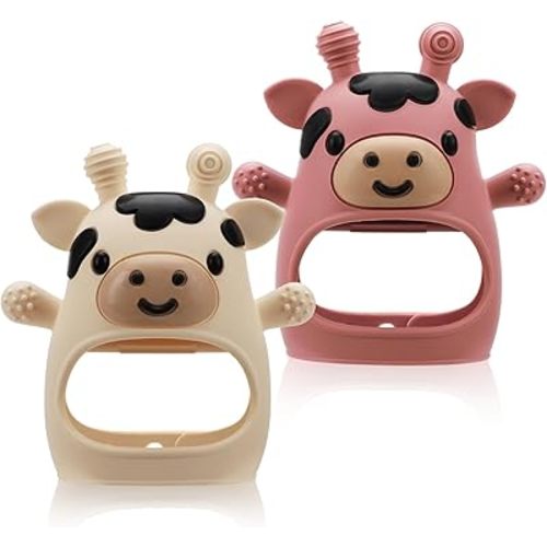 2 Pack Baby Teething Toys for 3-6 6-12 Months, Food Grade Silicone Infant Teether Mitten, Baby Essentials Teething Relief, Newborn Essentials Chew Toys for Sucking Needs