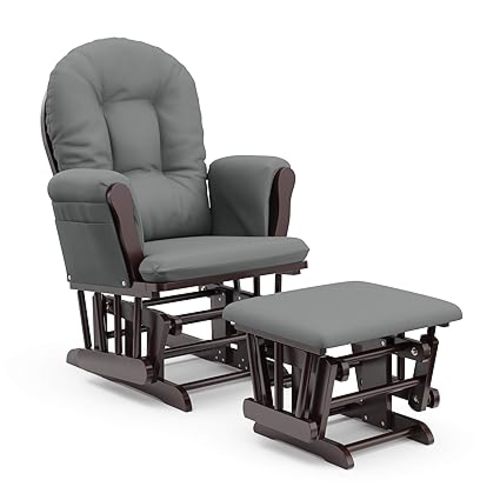 Storkcraft Premium Hoop Glider & Ottoman (Espresso/Gray) — GREENGUARD Gold Certified Nursery Glider, Solid Wood Craftsmanship, Smooth-Gliding Nursery Chair and Ottoman, Award-Winning