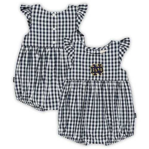 Girl's Infant Garb Navy Notre Dame Fighting Irish Cara Gingham Ruffled Bodysuit