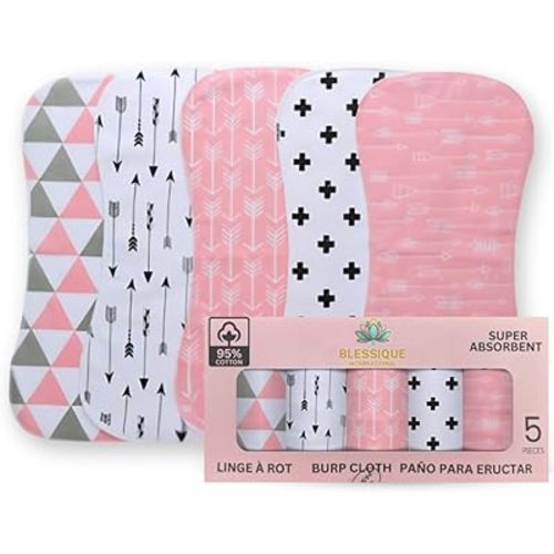 Burp Cloths Baby 5 Pieces Waterproof/Spill Proof Function,Essentials, Registry Items, face Cloth,face Cloth boy/Girl, debarbouillete Pour Bebe, Stuff (Pink-WHITISH)